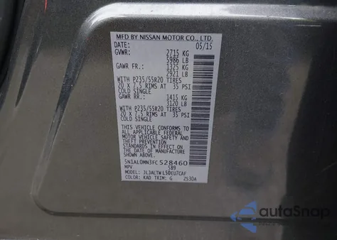 2015 Infiniti Qx60 из США, поврежденный, VIN 5N1AL0MN3FC528460